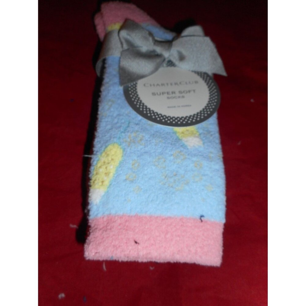 Charter Club Women's Soft Fuzzy Socks Blue Goblet 9-11 Fits Shoe Size 6-10